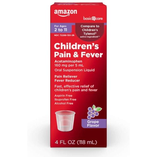 Amazon Basic Care Children's Acetaminophen 160 mg per 5 mL Oral Suspension, Grape Flavor, Pain Reliever and Fever Reducer for Headache, Sore Throat and Toothache, 4 fl oz (Pack of 1)