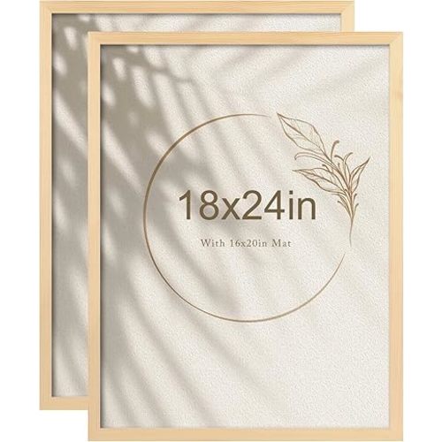Egofine 18x24 Poster Frame Set of 2 Solid Wood Frame with Plexiglass Matted for 16x20 for Wall Mounting Hanging Picture Frame Vertically or Horizontally, Natural Wood