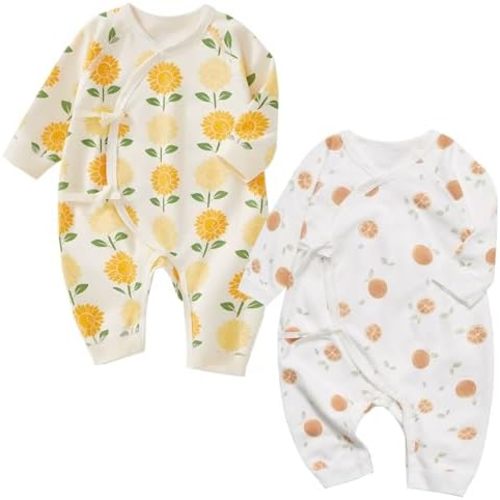 100% Organic Cotton 2-Piece Soft 0-6 Months Baby Romper Jumpsuits for Boys and Girls Unisex Long Sleeve