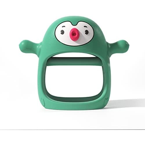Smily Mia Penguin Buddy Never Drop Silicone Baby Teething Toy for 0-6month Infants, Baby Chew Toys for Sucking Needs, Hand Pacifier for Breast Feeding Babies, Car Seat Toy for New Born,Pine Green