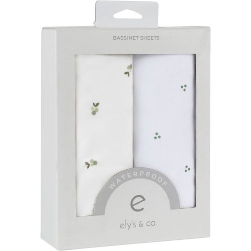 Ely's & Co. Patent Pending Waterproof Bassinet Sheets, 100% Cotton with Waterproof Lining, Built in Bassinet Mattress Protector – 2 Pack Fitted Sheet Set, Berry and Cluster Dot (Sage) 32” x 16”