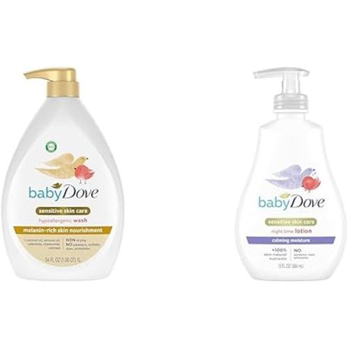Baby Dove Sensitive 34oz Wash & 13oz Lotion Bundle for Melanin-rich Skin Nourishment, Calming Moisture & Bedtime Routine