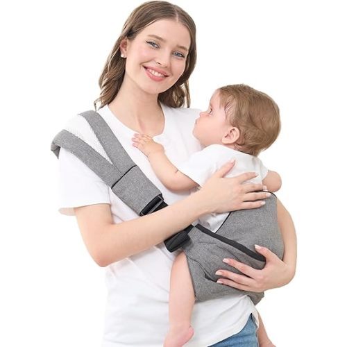 GAGAKU Toddler Sling Carrier with Non-Slip Hip Seat Baby Carrier Side Big Kid Holder Chest Carrying Baby Wrap for 6-48 Months Infants & Toddlers (14-45 lbs) - Grey