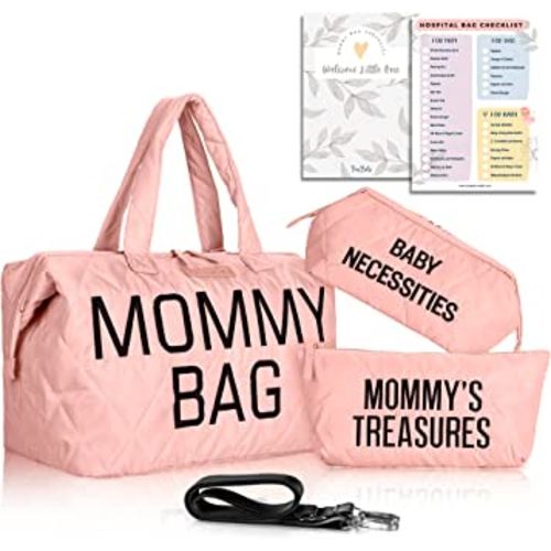 Mommy Bag for Hospital, Mom Bag Diaper Bag Tote, Mommy Hospital Bag, Mom Hospital Bags for Labor and Delivery Essentials Mom, Maternity Bag for Hospital, Baby Shower Momma Diaper Bag, Mama Bag -Pink