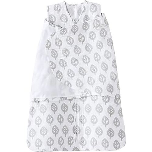 HALO 100% Cotton Muslin Sleepsack Swaddle, 3-Way Adjustable Wearable Blanket, TOG 1.5, Grey Tree Leaf, Small, 3-6 Months