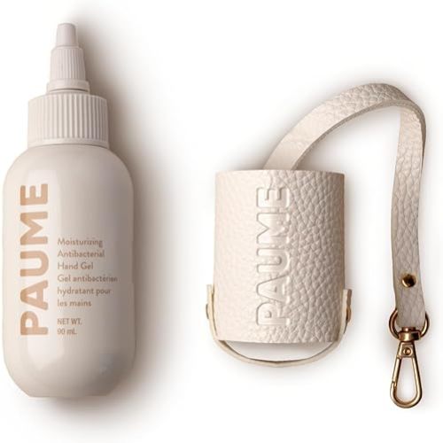 PAUME Sanitize On The Go Duo, 3 oz Moisturizing Antibacterial Hand Gel and Voyager Vegan-Leather Pouch, Refillable, Travel Essentials Set, Moisturizing, No Artificial Fragrances