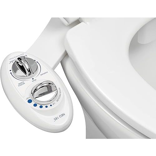 LUXE Bidet NEO 185 - Self-Cleaning, Dual Nozzle, Non-Electric Bidet Attachment for Toilet Seat, Adjustable Water Pressure, Rear and Feminine Wash (White)