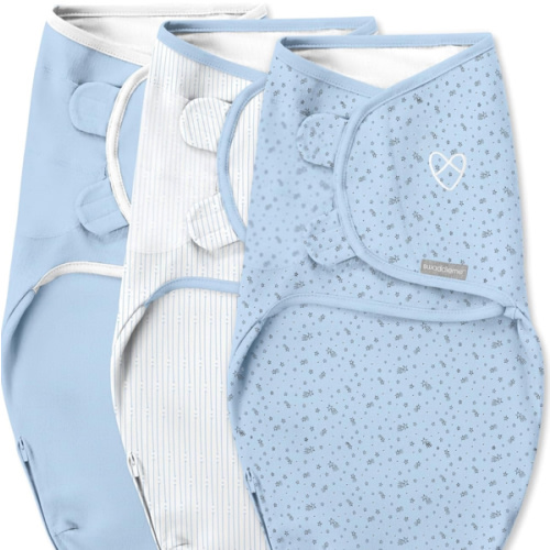 SwaddleMe by Ingenuity Easy Change Baby Swaddle in Size Small/Medium, 0-3 Months, 7-14 Pounds, 3-Pack with Easy Change Zipper - Shooting Stars