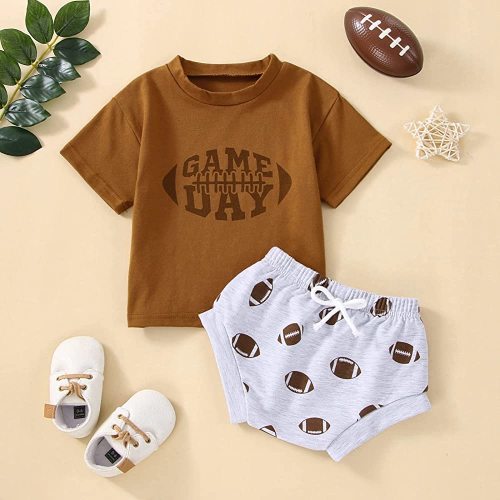 Funny Newborn Infant Baby Boy Girl Game Day Football Bodysuit Romper+Shorts Set Clothes Outfits 2Pcs