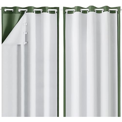 Aiyufeng 2 Panels 100% Blackout Curtain Liners for Behind Curtains, Darkening Thermal Insulated Blackout Liner for 84 Inch Curtains, Each 50" Wx80 L, 2 Liners Per Set with 18 Pieces Rings