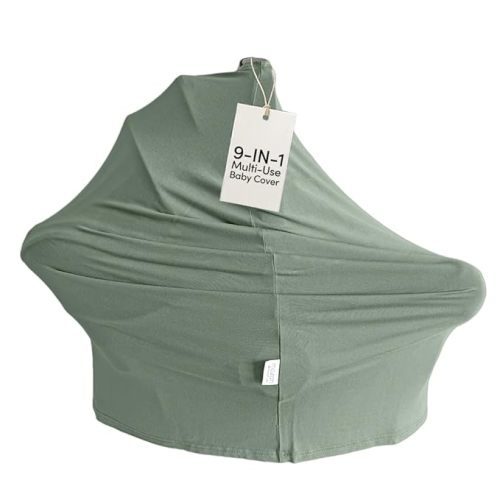 MOZAH Baby Multi-Use Cover: 9-in-1 Car Seat Covers for Babies, Nursing Cover for Breastfeeding & More, Ultra-Soft & Stretchy Infant Car Seat Cover (Roman Green)