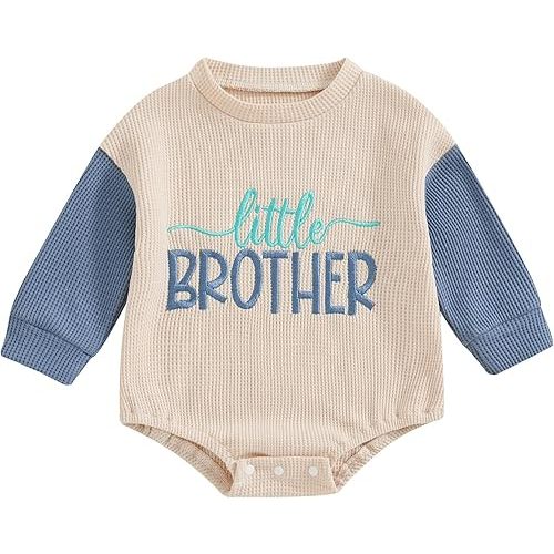 BeQeuewll Fall Toddler Baby Boy Girl Clothes Sister Brother Matching Outfit Letter Print Long Sleeve Sweatshirt Bubble Romper