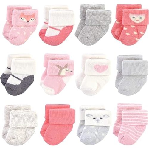 Hudson Baby Baby Girls' Cotton Rich Newborn and Terry Socks