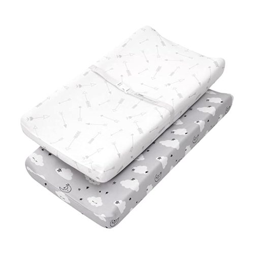 TILLYOU Changing Pad Cover Set in Soft Jersey Material - Fits 32"/34''x16 Contoured Pad for Babies, Clouds & Arrows