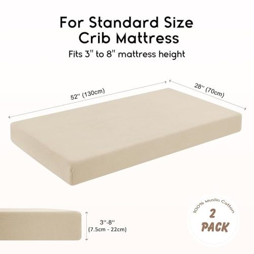 Yoofoss Muslin Crib Sheets for Boys Girls 100% Cotton Fitted Baby Crib Sheet 2 Pack Soft and Breathable for Standard Crib Mattress & Toddler Mattress 52"x28" Apricot&Brown
