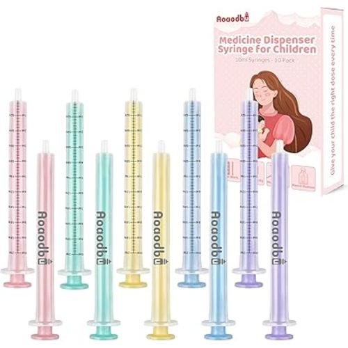 Baby Medicine Dispenser Syringe For Children,Oral Syringes, Liquid Plastic Syringe Without Needle,Leak proof Dosing Tools,5 Uniquely Colour Syringes - 10 Pack