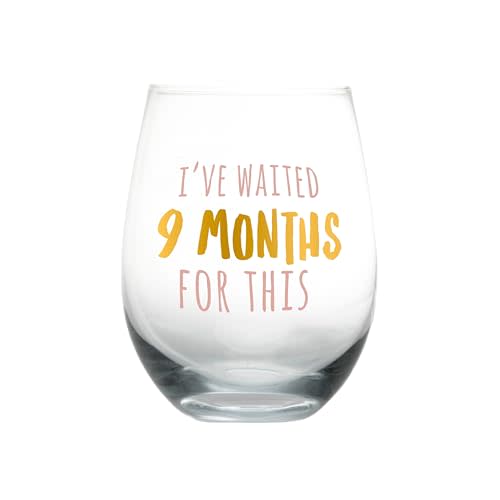 Pearhead I’ve Waited 9 Months Stemless Wine Glass, Mother’s Day Gift for New Mom, Funny Pregnancy Gift, 16 oz