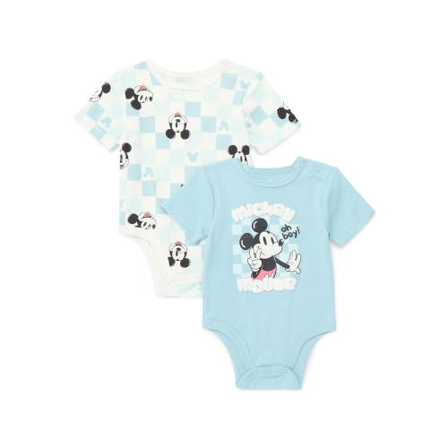 Disney Baby Boys or Girls Mickey Mouse Bodysuit with Short Sleeves, 2-Pack, Sizes 0/3M-24M