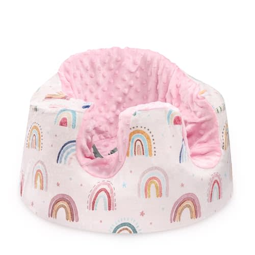 CARUILI Minky Seat Cover for Bumbo, Ultra Soft Comfortable Bumbo Cover, Removable Baby Floor Seat for Boys & Girls, Pink Rainbow