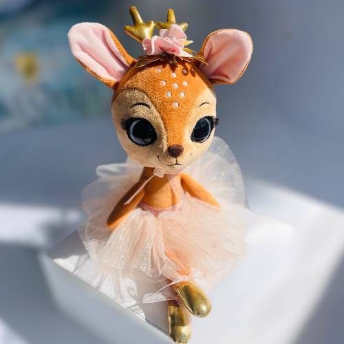 Ballerina Doll, Nina Ballerina the Deer Plush by EliEla Toys, Dancer Fawn in Pink Tutu, Christmas Plush Reindeer, Flower Girl Dance Recital