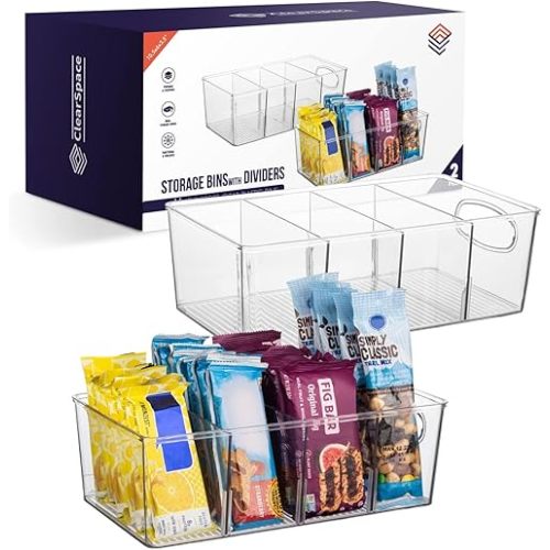 ClearSpace Plastic Storage Bins with Removable Dividers - (2 Pack)