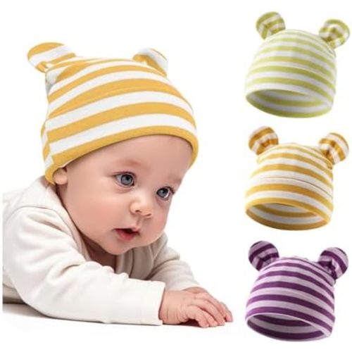 Cotton Newborn Hats for Unisex, Bear Ears Baby Girl Boy Beanie Hat for Newborn, Infant, Toddler Cap