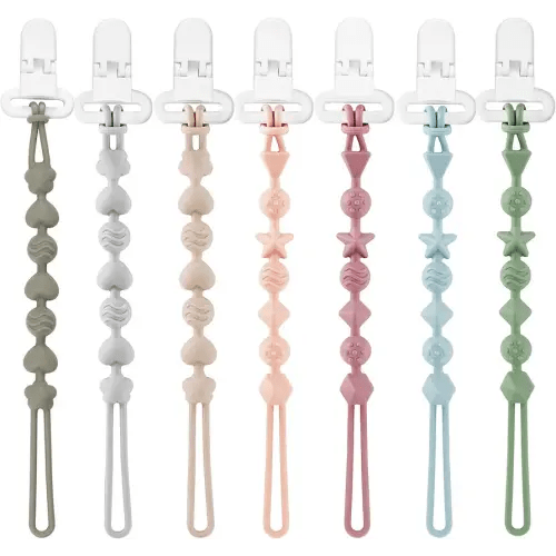 PandaEar 7 Pack Silicone Pacifier Clips, Pacifier Holder with One Piece Design