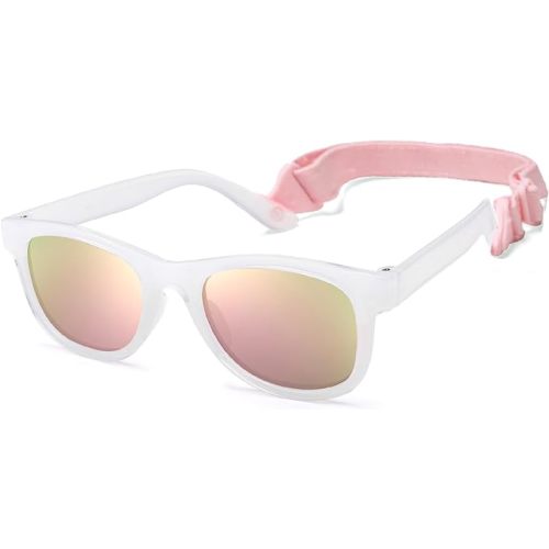 Polarized Sunglasses for Baby with Strap 100% UV Protection Shades for Toddler Age 0-24 Months - C0 Opal Frame/Pink Mirror