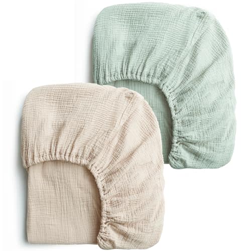 Konssy 2 PCS Muslin Fitted Crib Sheets 100% Cotton Baby Crib Sheets for Standard Crib Mattress (28 X 52 Inches), Soft and Breathable for Boys, Girls(Green, Summer Wheat)