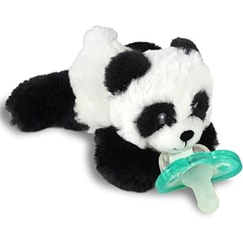 RaZbaby JollyPop Pacifier, Holder w/Detachable Baby Pacifier, Stuffed Animal RaZbuddy, All Ages 0M+, 100% Medical Grade USA Made Silicone, Machine Washable, Textured & Easy to Hold – Panda