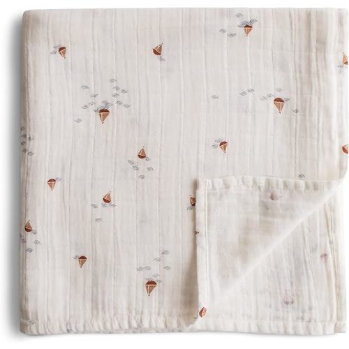 mushie Muslin Baby Swaddle Blanket | 100% Organic Cotton (Boats)