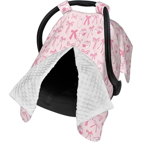 Pink Bow Baby Car Seat Canopy Cover Multi Use Shower Gift, Nursing Cover for Mom Nursing Covers, Bow Baby Stuff Items