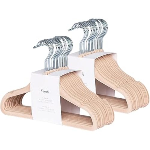3 Sprouts Velvet Baby Hangers - Non-Slip Hanger for Infant, Toddler, Baby Clothes - Closet Kids Hangers with Slim Design, Nordic Colors, Pack of 30 - Hazelnut