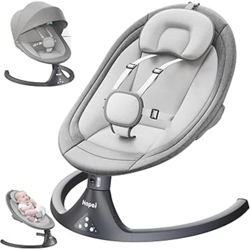 Baby Swings for Infants to Toddler, Electric Baby Swing and Infant Swings for Newborn, 10 Music with Remote Control and Bluetooth, 5 Swing Angles with Gentle Speed, 2 Seat Position, 0-9 Month (Gray)