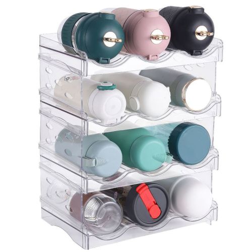 NewHome"4-Tier Stackable Bottle Organizer – 12-Bottle Transparent Storage for Kitchen, Fridge & Pantry"Transparent