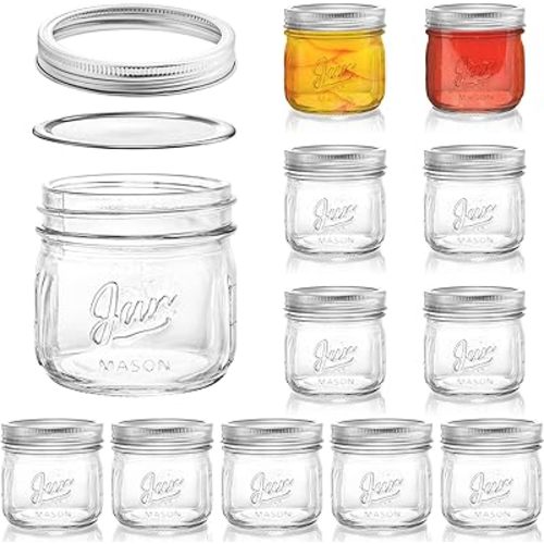 Lyellfe 12 Pack Wide Mouth Mason Jars, 12 Oz Glass Canning Jars with Airtight Lids, Clear Mason Spice Jars for Jam, Honey, Jelly, Sauces, Yogurt