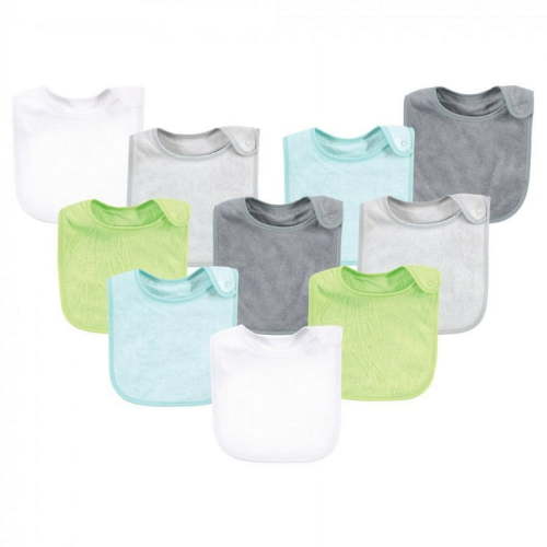Hudson Baby Infant Boy Rayon from Bamboo Terry Bibs, Gray Mint Lime, One Size