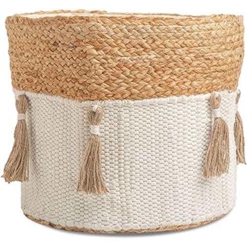 Crane Baby Fabric Storage Bin for Nursery and Toddlers, Toy Storage for Boys and Girls, Cream and Beige, 13" w x 12" h