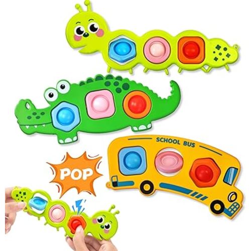 3PC Fidget Popper Sensory Baby Toys for Airplane Travel Essential Activities, Pop it Fidget Toys Montessori Toy Autism Autistic Gifts Stocking Stuffer for 12+ Month Babies Toddlers 1 2 3 Year Old