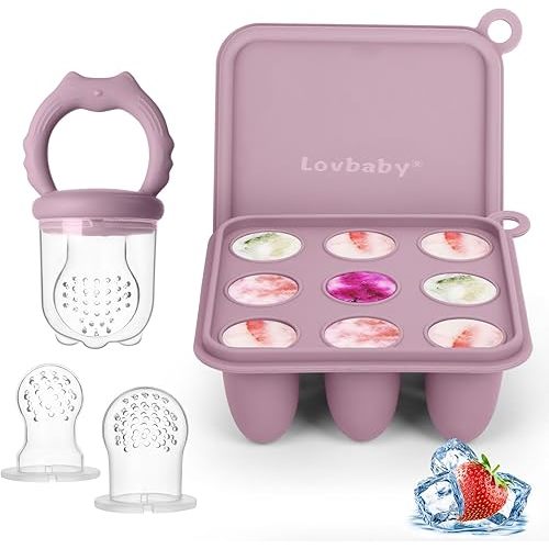 Baby Fruit Food Feeder Breastmilk Popsicle Molds, Silicone Baby Food Freezer Tray for Cooling Teething Relief, Baby Food Feeder for Safe Infant Self Feeding, Includes 3 Extra Food Pacifier