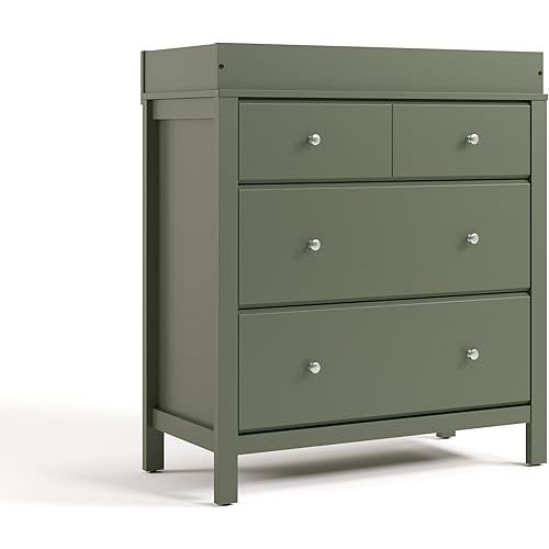 Storkcraft Horizon 3 Drawer Chest with Changing Topper (Olive) – GREENGUARD Gold Certified, 3 Drawer Dresser, Nursery Dresser Drawer Organizer