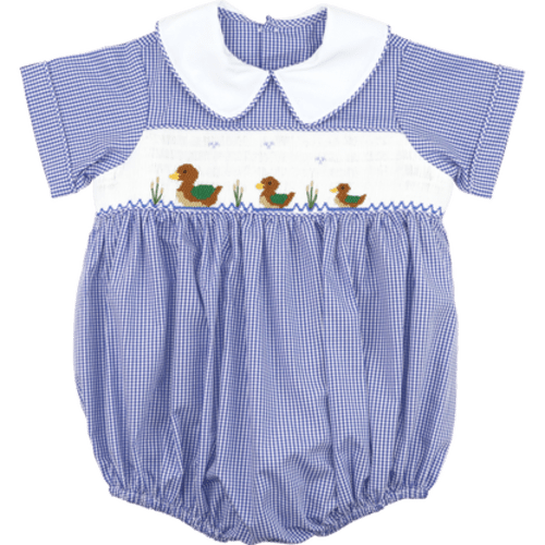 Navy Gingham Smocked Mallards Bubble – Cecil & Lou