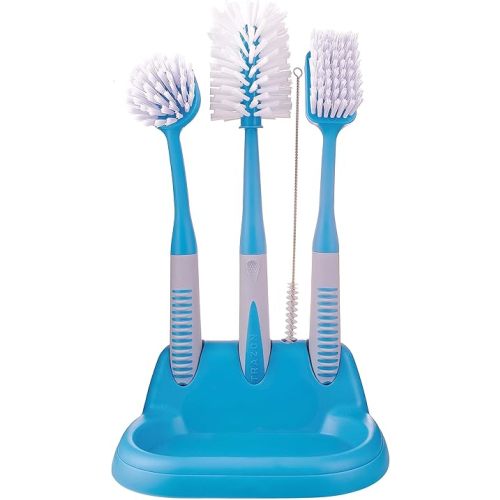 Dish Brush Set of 5 with Convenient Holder, Bottle Water Brush, Dish Scrub Brush, Scrubber Brush and Straw Brush - Kitchen Scrub Brushes Non Slip Long Handle for Sink Dishes Cup Pot