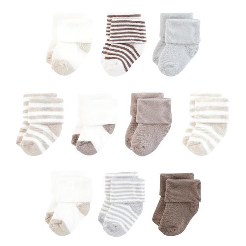 Touched by Nature Baby Unisex Organic Cotton Socks, Neutral Stripes, 6-12 Months, Brown