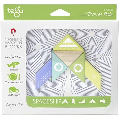 6 Piece Tegu Travel Pal Magnetic Wooden Block Set, Spaceship