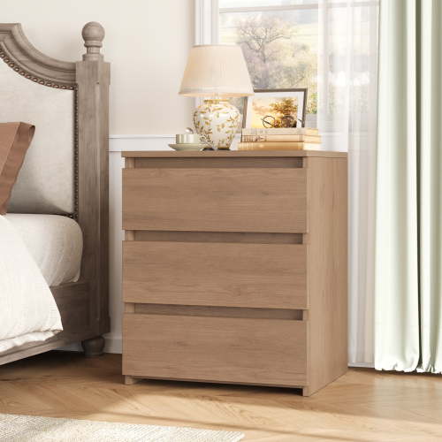Homfa 3 Drawers Nightstand, Small Sofa Table, Wooden Storage Cabinet for Living Room, Wood Grain Finish