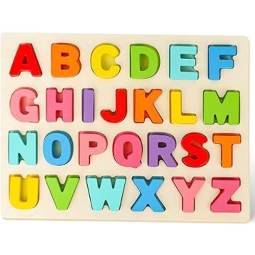 LovesTown Wooden Puzzles for Kids, Alphabet Wooden Puzzles Montessori Toddler Puzzles Preschool Educational Toys for Toddler Boys Girls Birthday