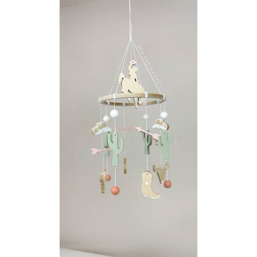 Cowgirl Nursery Crib Mobile - Classic/Vintage Cowgirl Wooden Mobile - Rodeo Nursery - Wild West - Cowgirl Boots, Cactus, Hats, horse