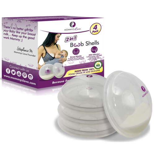 Breast Shell & Milk Catcher for Breastfeeding Relief (2 in 1) Protect Cracked, Sore, Engorged Nipples & Collect Breast Milk Leaks During The Day, While Nursing or Pumping (4 Pack)