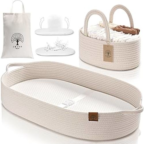 Baby Changing Basket Includes Diaper Caddy - Breathable & Waterproof Dual-Cover, Portable, Changing Pad for Dresser & Changing Table, Gift for Baby Shower, Cotton Rope Basket for Baby